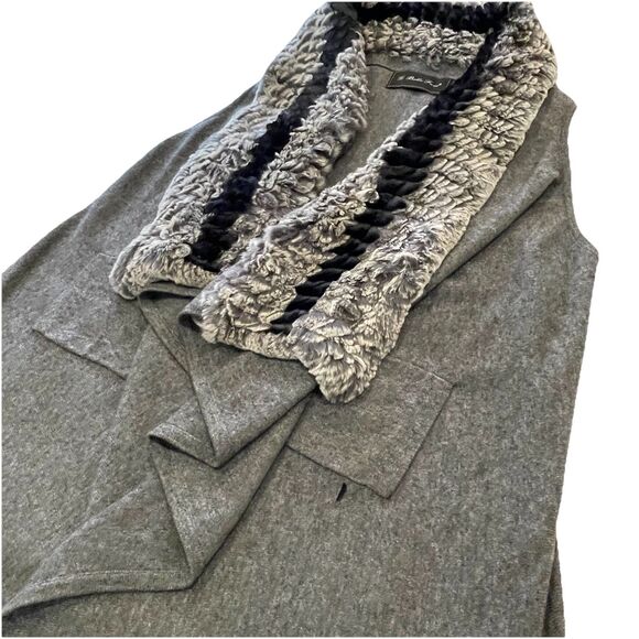 Belle Fare Wool Vest Luxury Faux Fur Trim Gray- M - Picture 1 of 9